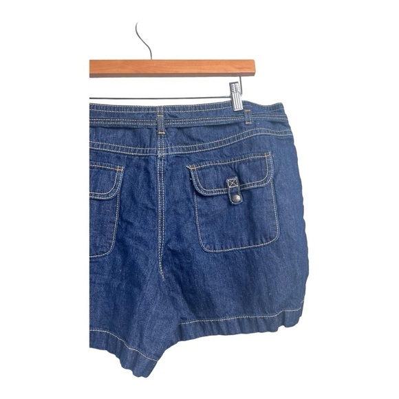 LOFT Dark Denim Jeans Shorts Cotton Linen Blend Tie Waist Size 16 NWOT - Picture 8 of 14